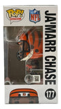 Sports Integrity Ja'Marr Chase Signed Cincinnati Bengals Funko Pop #177, featuring the NFL star in uniform and helmet, displayed in its original box with BAS authentication.