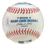 A Jason Heyward Los Angeles Dodgers signed Rawlings Official MLB baseball by Sports Integrity, featuring red stitching, MLB labeling, a commissioner's signature, and a JSA authentication sticker on the left side.