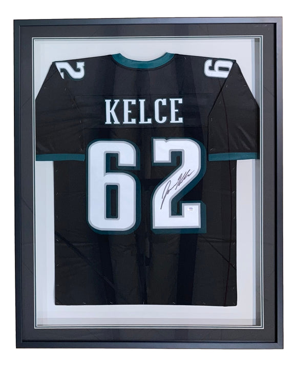 Jason Kelce Signed Framed Custom Black Pro-Style Football Jersey PSA ITP Sports Integrity