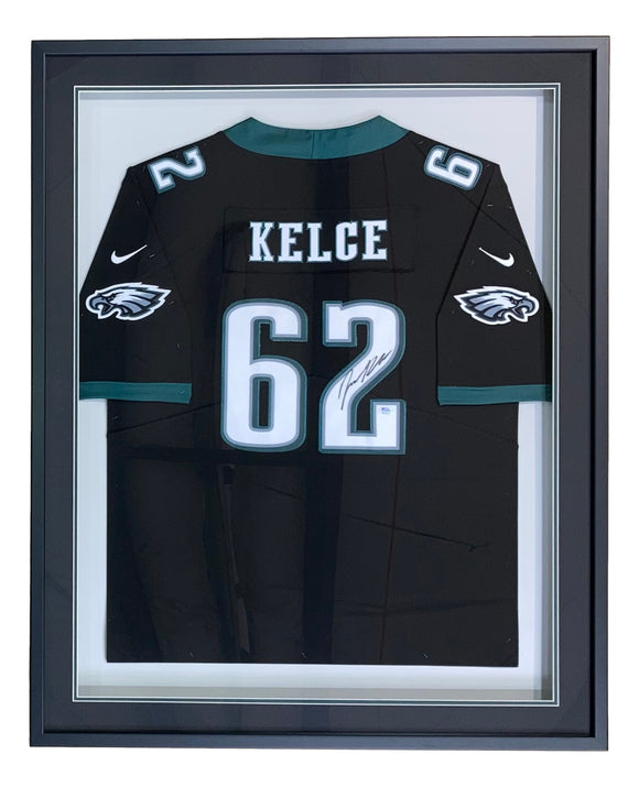 Jason Kelce Signed Framed Philadelphia Eagles Black Football Jersey 2 PSA ITP