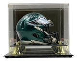 The Sports Integrity Jason Kelce Signed Philadelphia Eagles Mini Speed Helmet features a white autograph and comes in a clear display case with gold-accented corners, authenticated by PSA ITP Holo.
