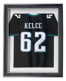 Jason Kelce Signed Framed Custom Black Football Jersey Hungry Dogs PSA ITP