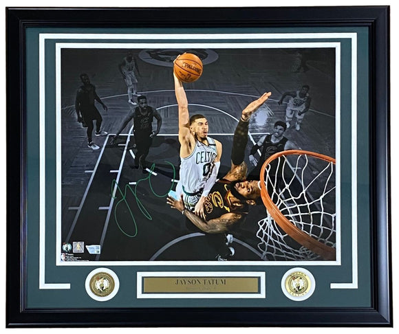 Jayson Tatum Signed Framed 16x20 Celtics Dunk On LeBron James Photo Fanatics