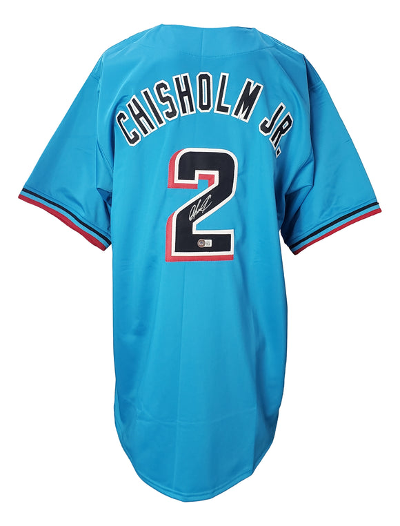 Jazz Chisholm Jr Signed Custom Blue Pro-Style Baseball Jersey BAS ITP