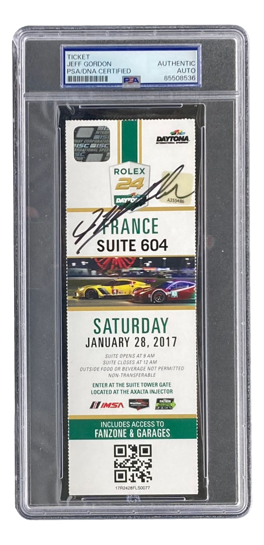 Jeff Gordon Signed Slabbed 2017 NASCAR Daytona Rolex 24 Suite 604