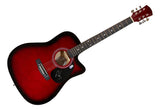 The Sports Integrity Jelly Roll Signed 41" red acoustic guitar features a cutaway body, silver tuning pegs, and a signature on the black pickguard, showcased against a white background.
