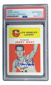 Jerry West Signed In Blue LA Lakers Reprint 1961 Fleer Rookie Card #43 PSA/DNA Sports Integrity