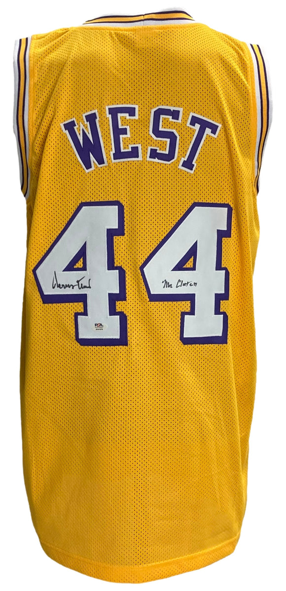 Jerry West Signed Custom Yellow Basketball Jersey Mr Clutch Inscribed PSA ITP Sports Integrity