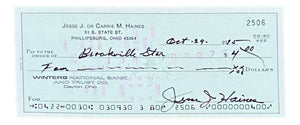 Jesse Haines St. Louis Cardinals Signed Personal Bank Check #2506 BAS Sports Integrity
