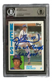 The Jesse Orosco Signed 1984 Topps #54 New York Mets Trading Card by Sports Integrity (BAS) features Orosco’s autograph in blue ink with "86 WS Champs" and "Last out" inscriptions.