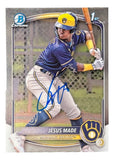 Jesus Made Signed 2025 Bowman Chrome 1st Bowman Brewers Rookie Card BAS
