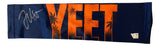 The Sports Integrity Jey Uso Signed WWE Yeet Arm Sleeve features navy blue and orange colors, "YEET" in bold letters, palm tree silhouettes, a silver autograph on the left, and a white tag at the bottom right corner.
