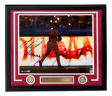 The Sports Integrity Jhoan Duran Signed Framed 16x20 “Durantula” Phillies photo features action imagery, two commemorative coins, a nameplate, and red, white, and black matting.