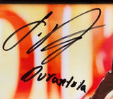 A close-up of Jhoan Duran's signature in black marker appears on a colorful, blurred framed 16x20 "Durantula" photo from Sports Integrity, Philadelphia Phillies edition.