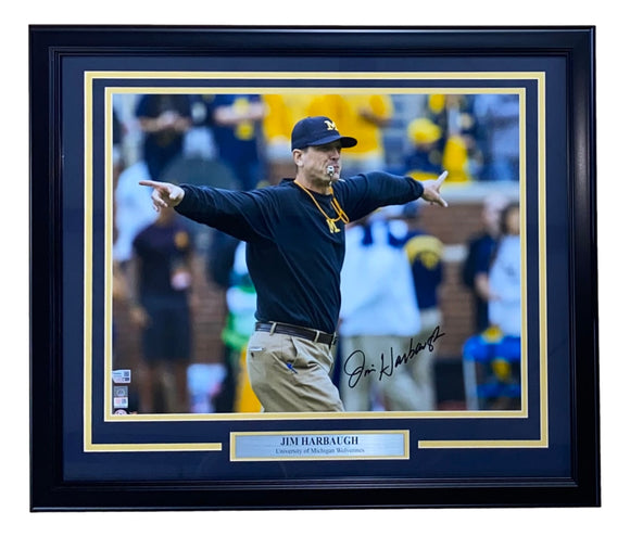 Jim Harbaugh Signed Framed 16x20 Michigan Wolverines Whistle Photo Fanatics