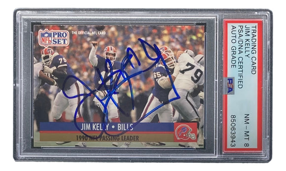 Jim Kelly Signed 1991 Pro Set #8 Buffalo Bills Trading Card PSA NM-MT 8