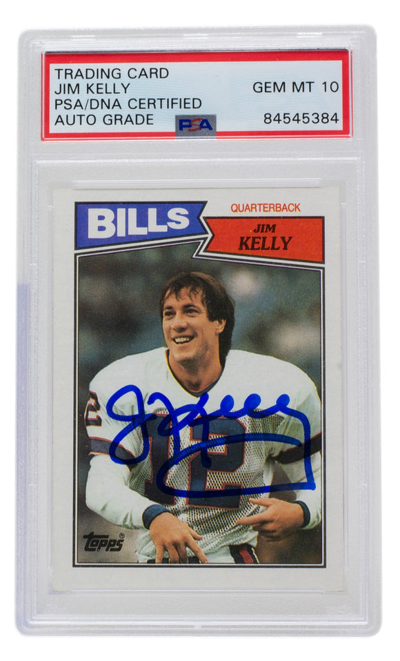 Jim Kelly Signed 1987 Topps #362 Rookie Bills Football Card PSA/DNA Auto Gem Mint 10 Sports Integrity