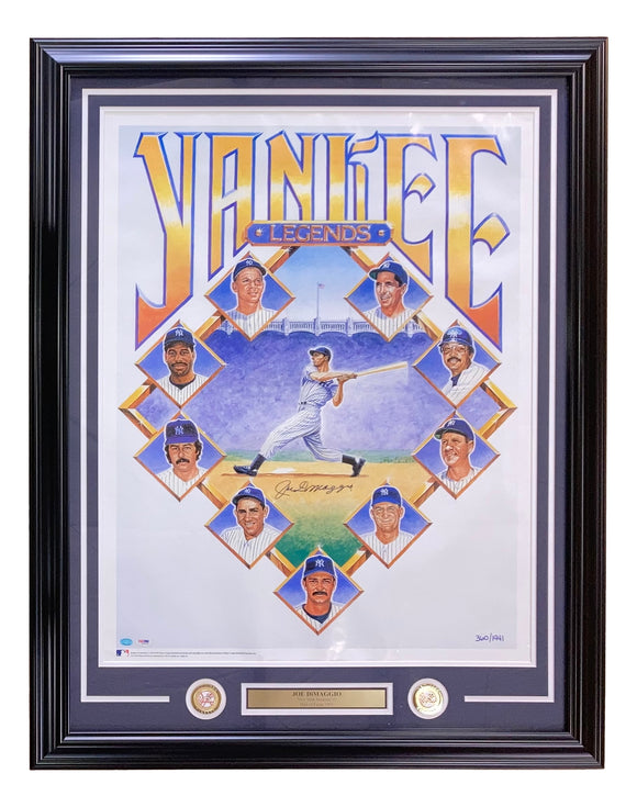 Joe DiMaggio Signed Framed 24x32 New York Yankees Poster PSA LOA Sports Integrity