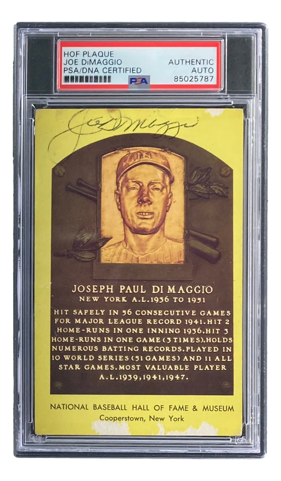 Joe DiMaggio Signed 4x6 New York Yankees HOF Plaque Card PSA/DNA 85025787