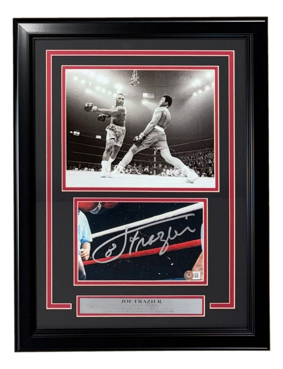 Joe Frazier Signed Framed Cut Signature w/ 8x10 vs Muhammad Ali Photo BAS