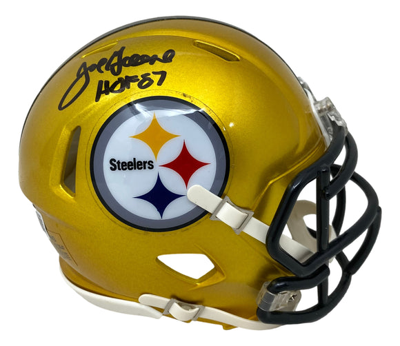 Mean Joe Greene Signed Pittsburgh Steelers Flash Mini Speed Helmet HOF 87 BAS Sports Integrity