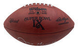 A Sports Integrity Wilson Super Bowl IX Duke Football, signed by Mean Joe Greene (HOF 87), features white laces, official markings, the commissioner's signature, and a large white autograph at the bottom.