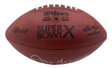 The Sports Integrity Mean Joe Greene Steelers Signed Wilson Super Bowl X Duke Football HOF 87 BAS features black text, signatures, white laces, and a textured brown surface.