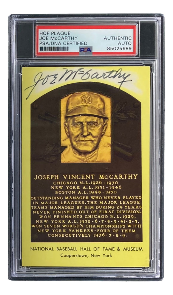 Joe McCarthy Signed 4x6 New York Yankees HOF Plaque Card PSA/DNA 85025689 Sports Integrity
