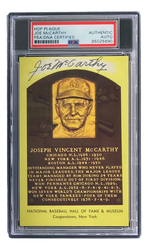 Joe McCarthy Signed 4x6 New York Yankees HOF Plaque Card PSA/DNA 85025690 Sports Integrity