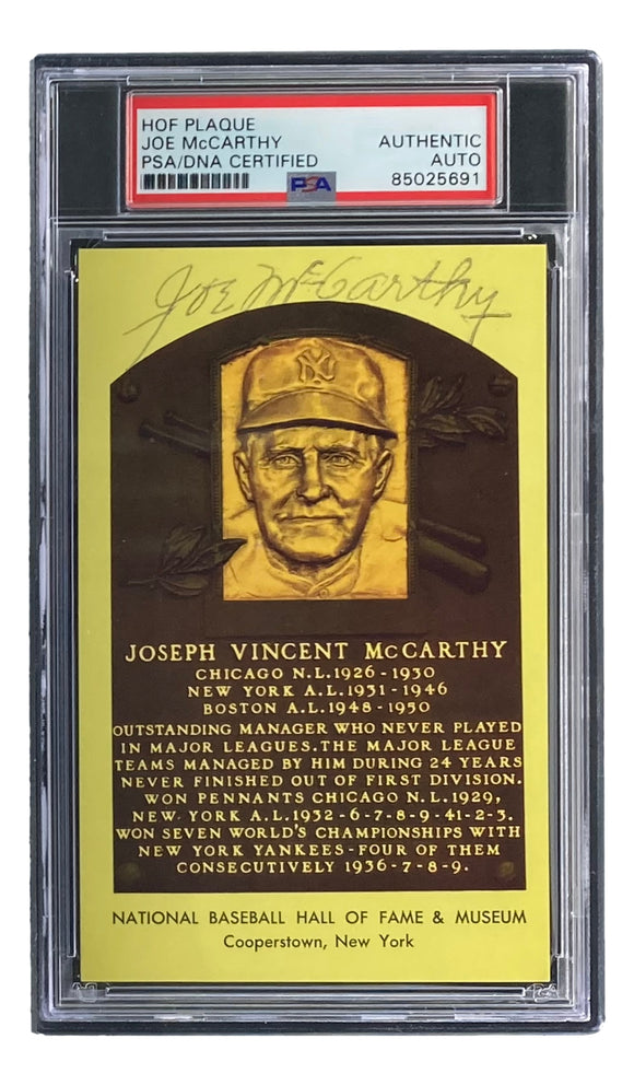 Joe McCarthy Signed 4x6 New York Yankees HOF Plaque Card PSA/DNA 85025691