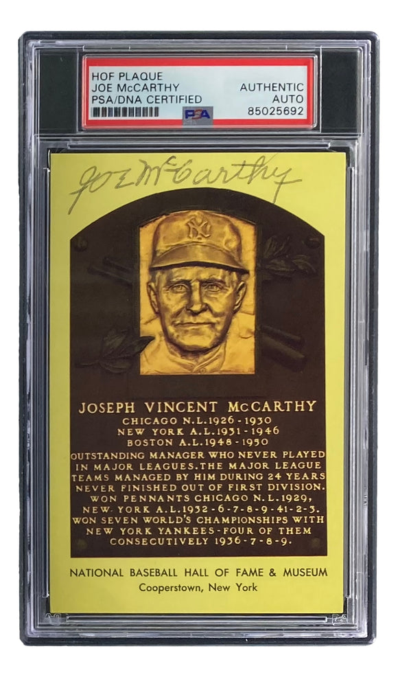 Joe McCarthy Signed 4x6 New York Yankees HOF Plaque Card PSA/DNA 85025692