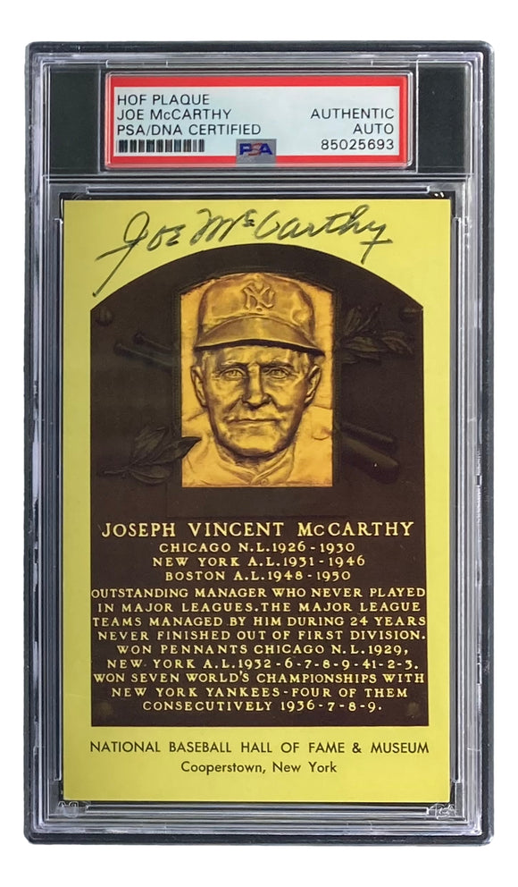 Joe McCarthy Signed 4x6 New York Yankees HOF Plaque Card PSA/DNA 85025693