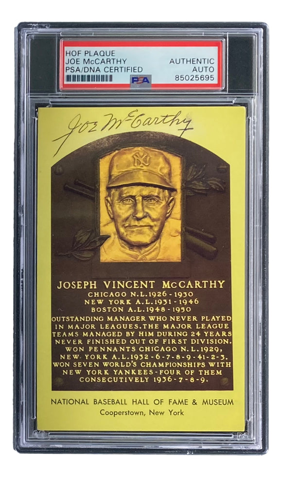 Joe McCarthy Signed 4x6 New York Yankees HOF Plaque Card PSA/DNA 85025695