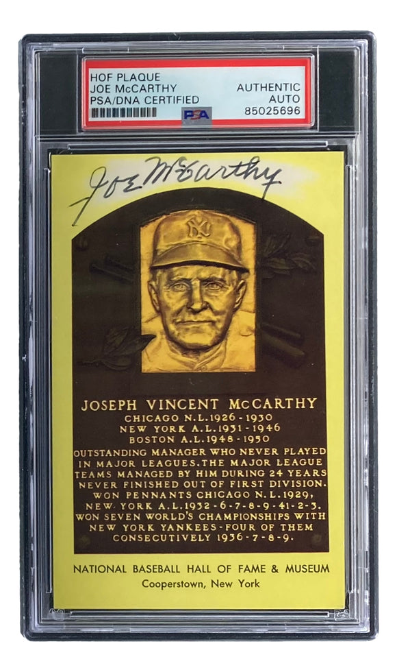 Joe McCarthy Signed 4x6 New York Yankees HOF Plaque Card PSA/DNA 85025696 Sports Integrity