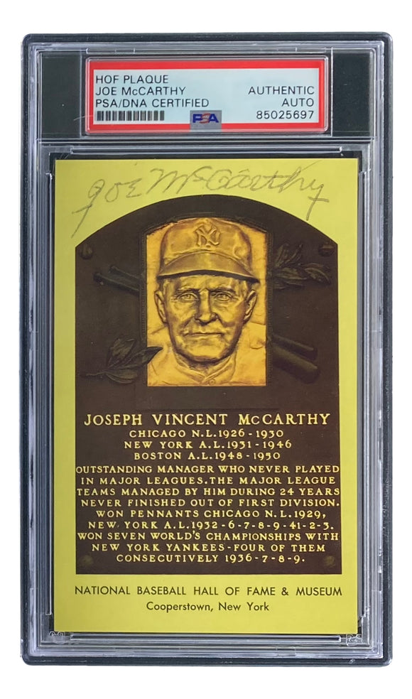 Joe McCarthy Signed 4x6 New York Yankees HOF Plaque Card PSA/DNA 85025697