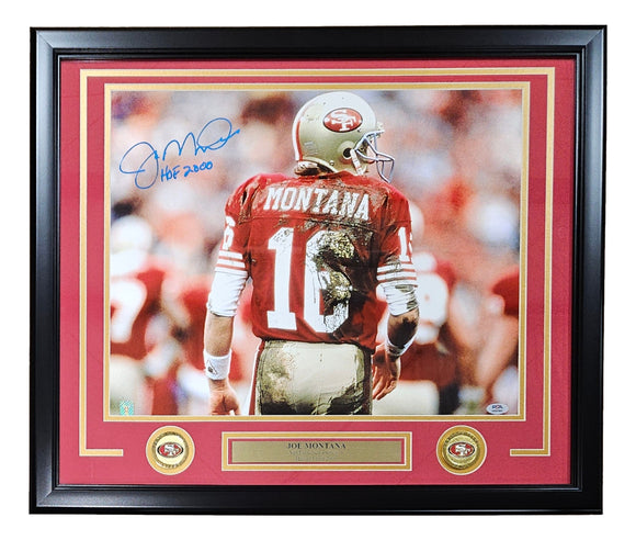 Joe Montana Signed Framed 16x20 San Francisco 49ers Photo HOF 2000 Inscribed PSA