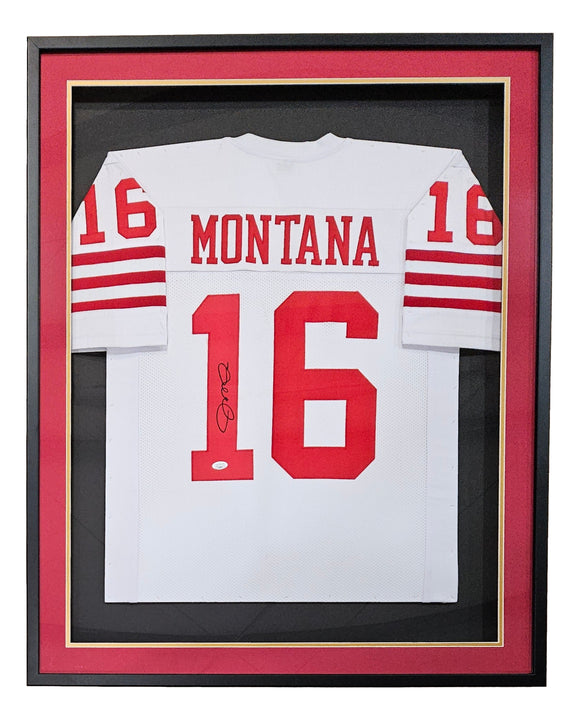 Joe Montana Signed Framed Custom White Pro Style Football Jersey JSA