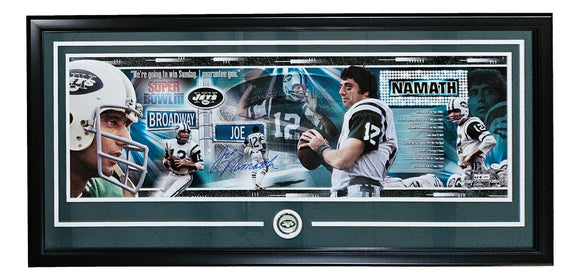 Joe Namath Signed Framed 12x36 New York Jets Panoramic Photo Online Authentics