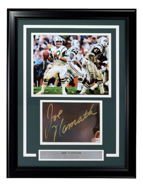 Joe Namath Signed Framed Cut Signature w/ 8x10 New York Jets Photo BAS