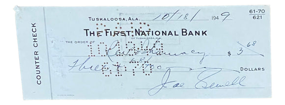 Joe Sewell Cleveland Signed October 18 1949 Personal Bank Check BAS Sports Integrity