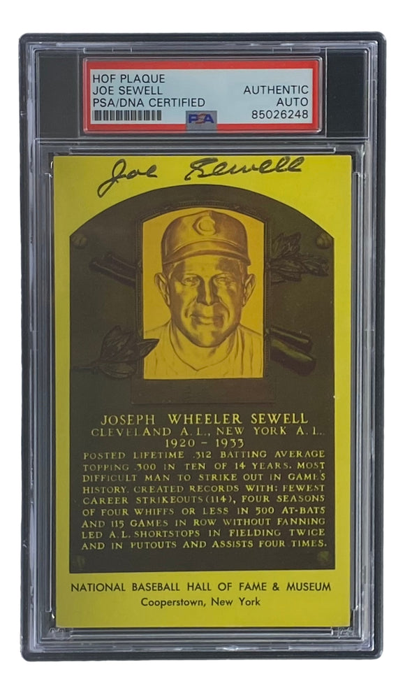 Joe Sewell Signed 4x6 Cleveland Hall Of Fame Plaque Card PSA/DNA 85026248 Sports Integrity