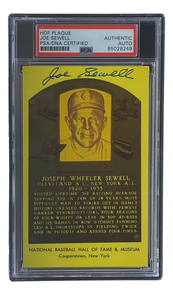 Joe Sewell Signed 4x6 Cleveland Hall Of Fame Plaque Card PSA/DNA 85026249