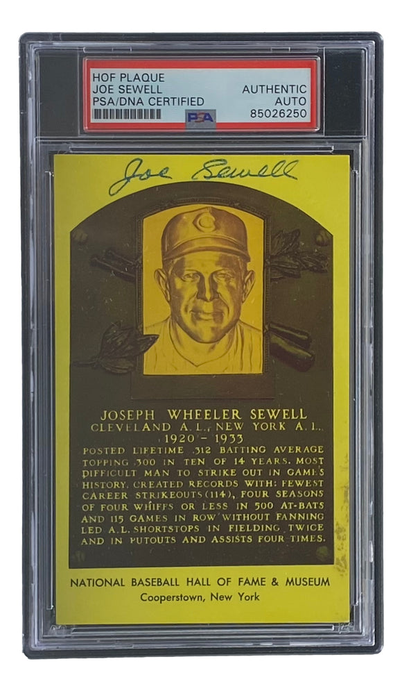 Joe Sewell Signed 4x6 Cleveland Hall Of Fame Plaque Card PSA/DNA 85026250 Sports Integrity