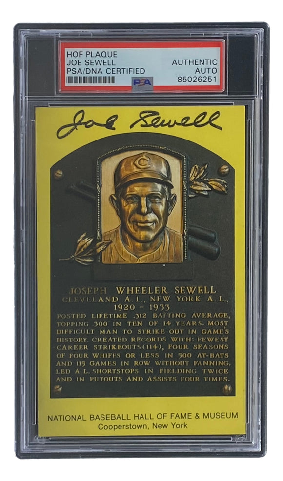 Joe Sewell Signed 4x6 Cleveland Hall Of Fame Plaque Card PSA/DNA 85026251 Sports Integrity