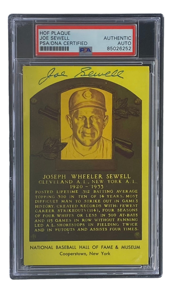 Joe Sewell Signed 4x6 Cleveland Hall Of Fame Plaque Card PSA/DNA 85026252