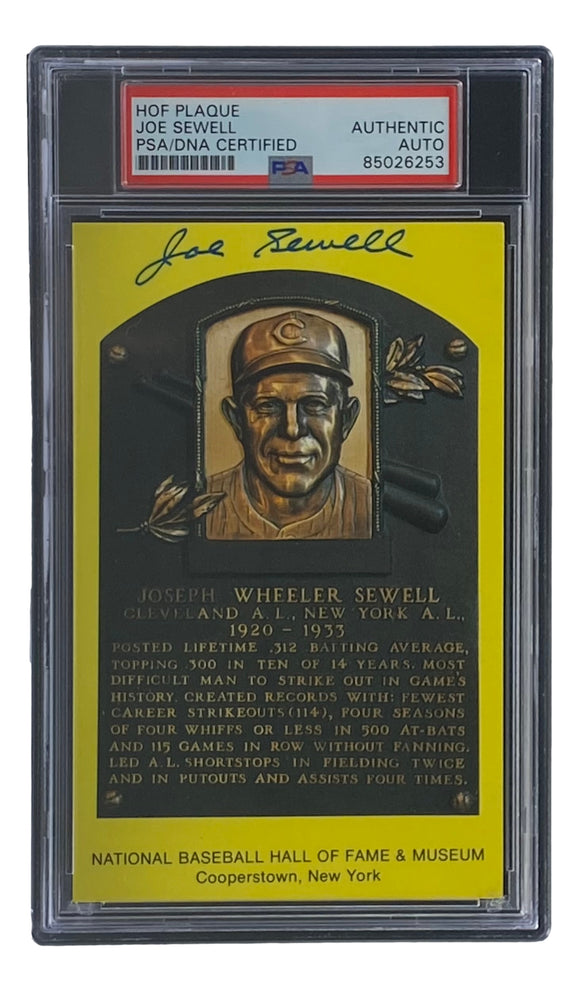 Joe Sewell Signed 4x6 Cleveland Hall Of Fame Plaque Card PSA/DNA 85026253 Sports Integrity