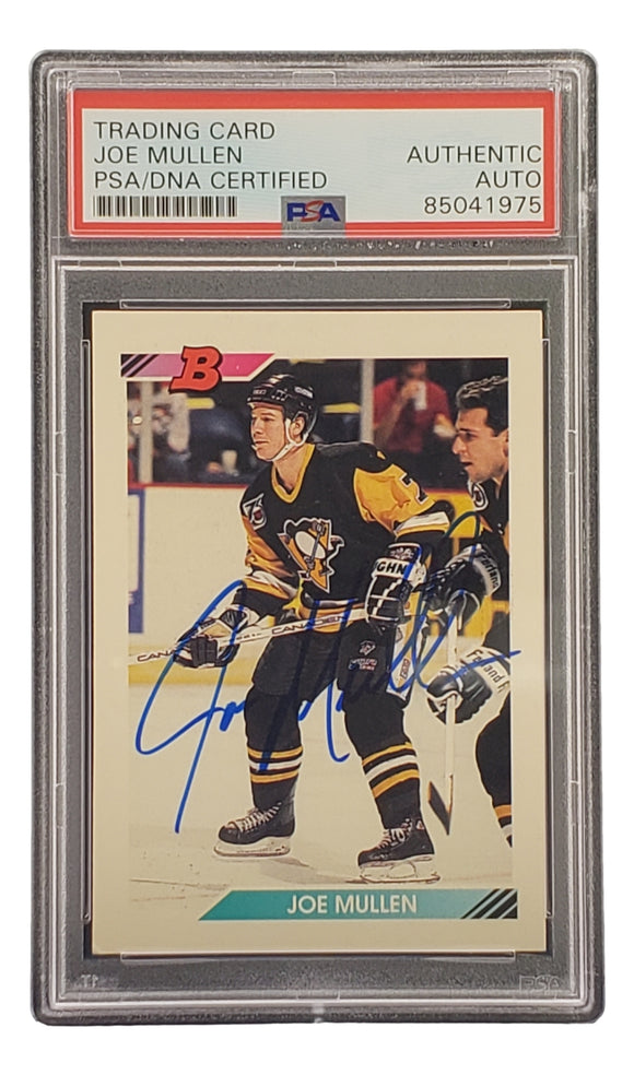 Joe Mullen Signed 1992 Bowman #58 Pittsburgh Penguins Hockey Card PSA/DNA