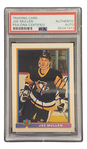 Joe Mullen Signed 1991 Bowman #79 Pittsburgh Penguins Hockey Card PSA/DNA Sports Integrity