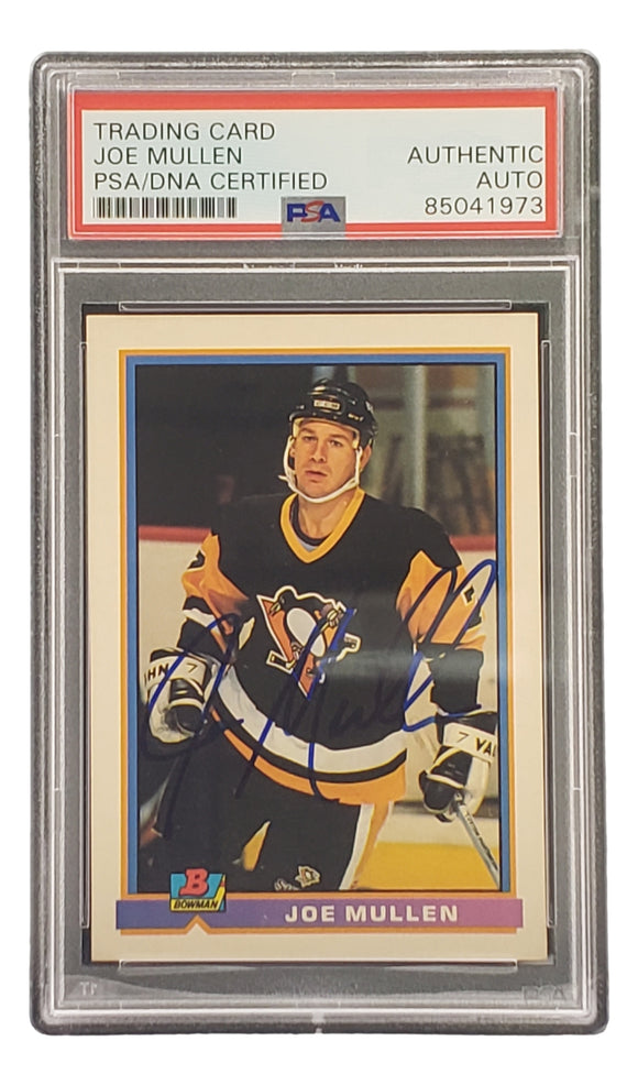 Joe Mullen Signed 1991 Bowman #79 Pittsburgh Penguins Hockey Card PSA/DNA