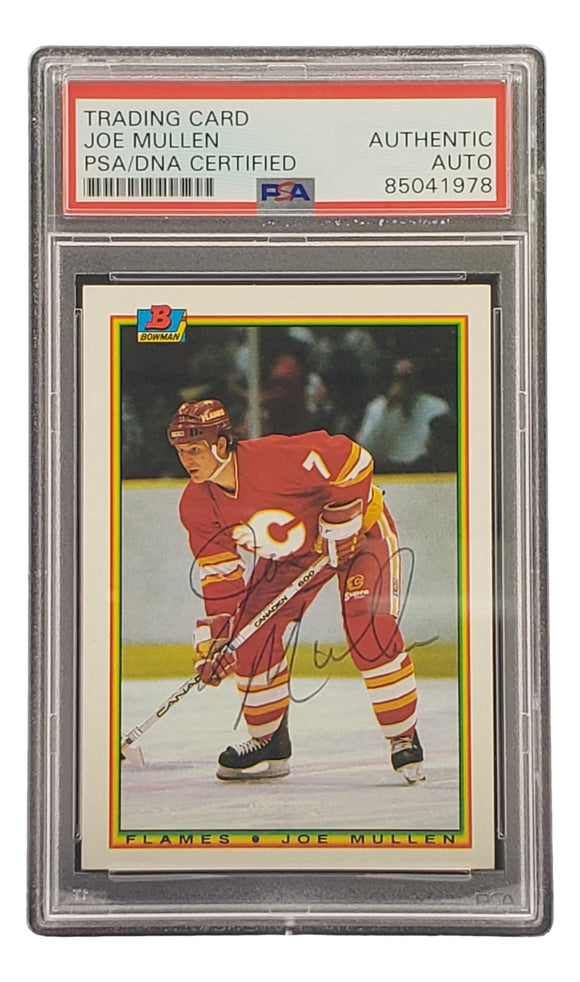 Joe Mullen Signed 1990 Topps #97 Calgary Flames Hockey Card PSA/DNA Sports Integrity
